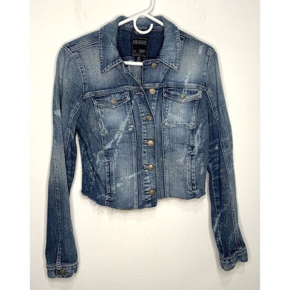 Guess Women's Jean Jacket Distressed Blue Size Medium - Picture 1 of 6